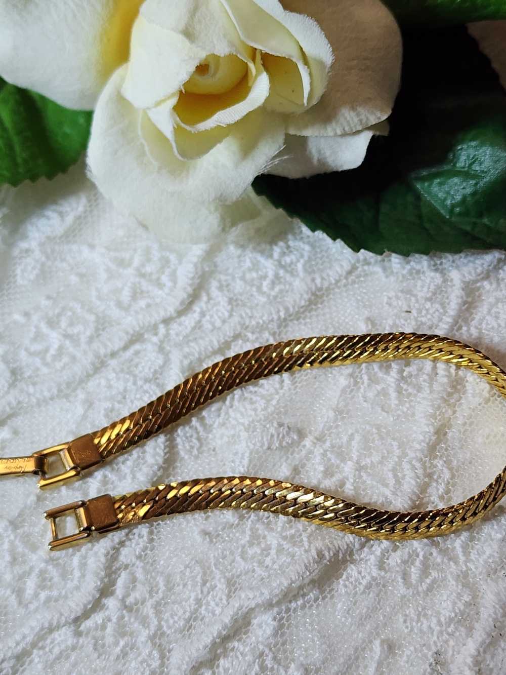 Napier Gold-Tone Flat Herringbone Bracelet Vintage Napier Signed